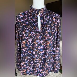 Marie Oliver XS Black, Pink, Blue and Tan Mock Neck Arden Blouse NWT